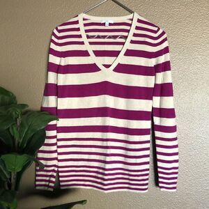 GAP Purple Striped V-neck Sweater MEDIUM